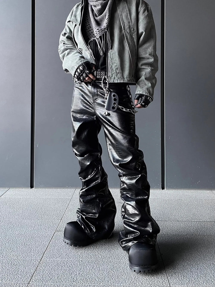 Black Crocodile Print Pants Dark Tiger