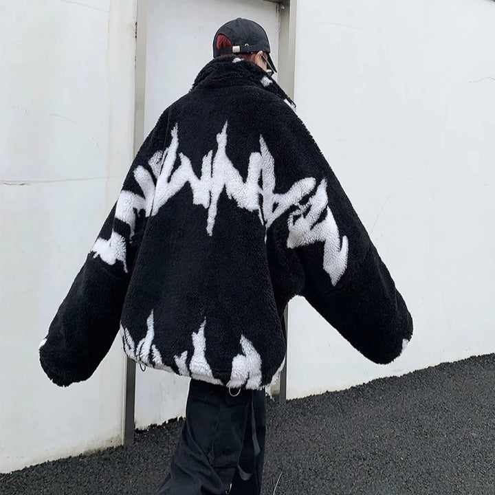 Dark Oversized Fluffy Jacket Dark Tiger