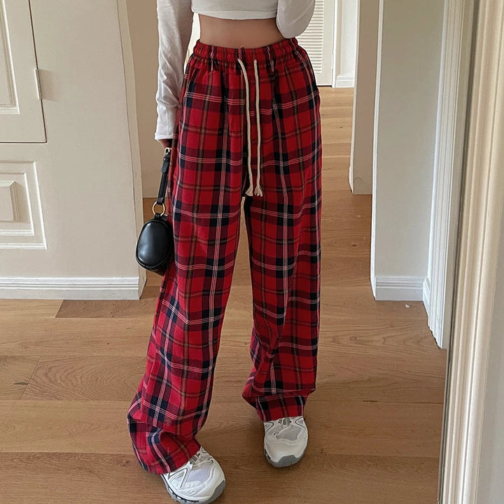 Korean Plaid Baggy Trousers Dark Tiger