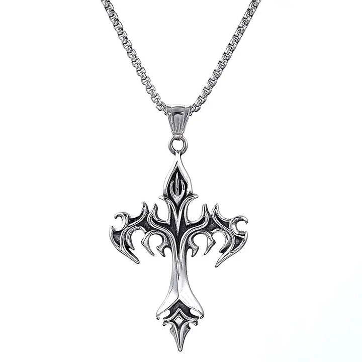 Goth Stainless Steel Flame Cross Dark Tiger