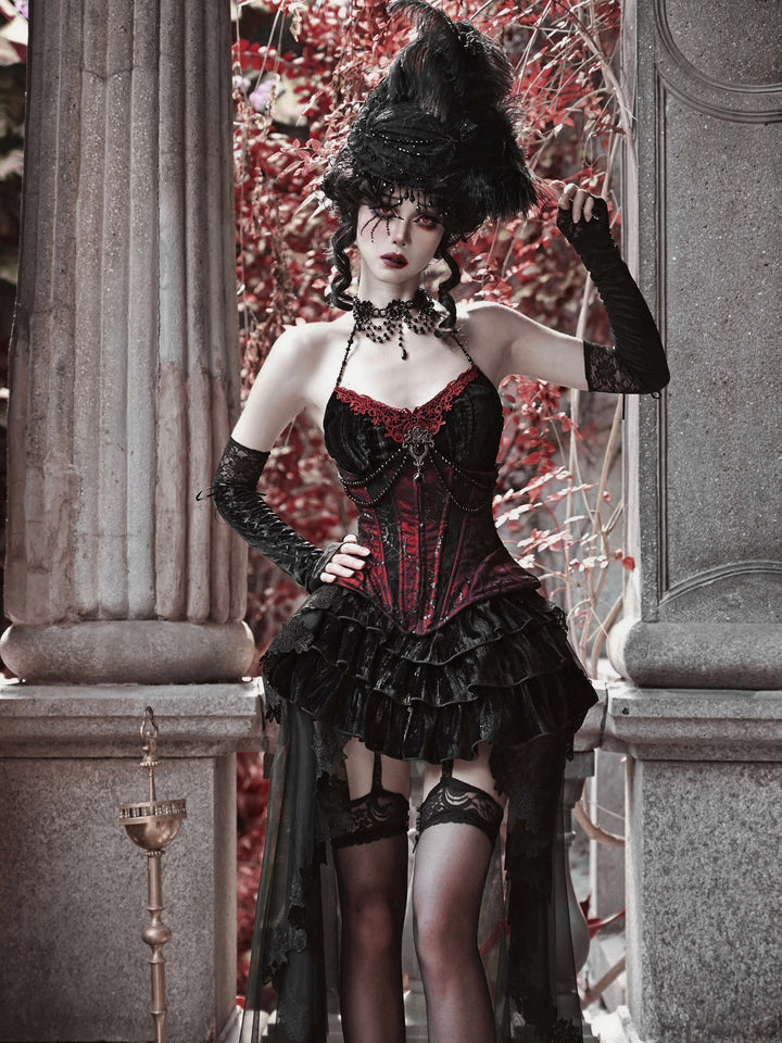 Velvet Gothic Outfit Set - Top, Skirt & Corset Dark Tiger