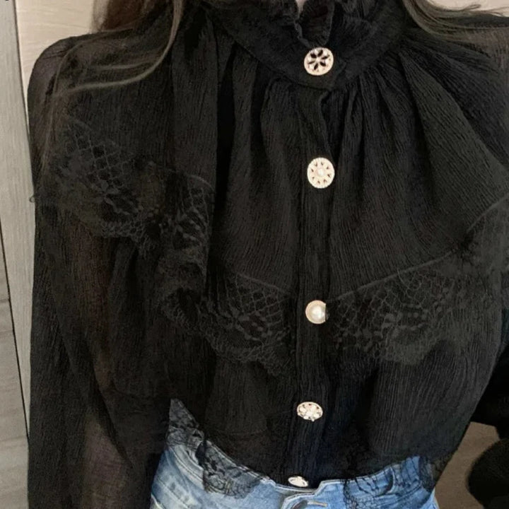 Korean Lace Chiffon Blouse Dark Tiger