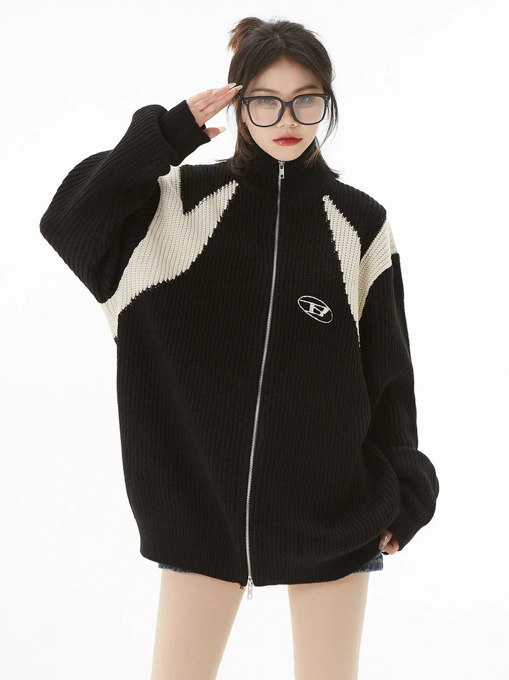 Korean Sports Style Zip Cardigan Dark Tiger