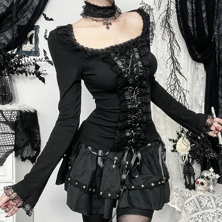 Gothic Slim Lace Blouse Dark Tiger