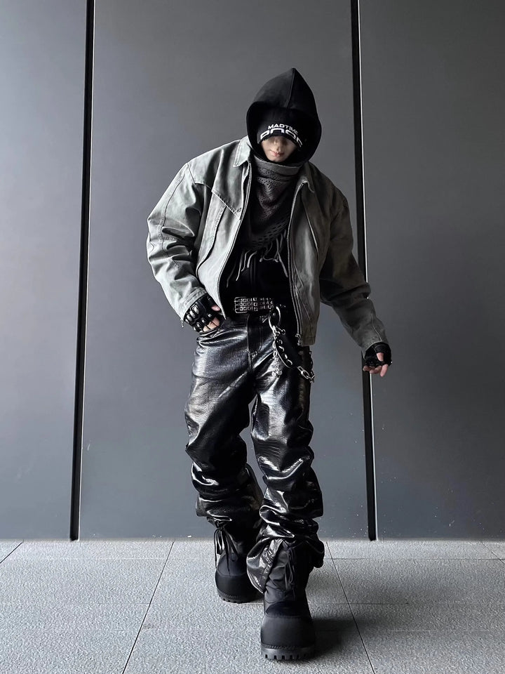 Black Crocodile Print Pants Dark Tiger