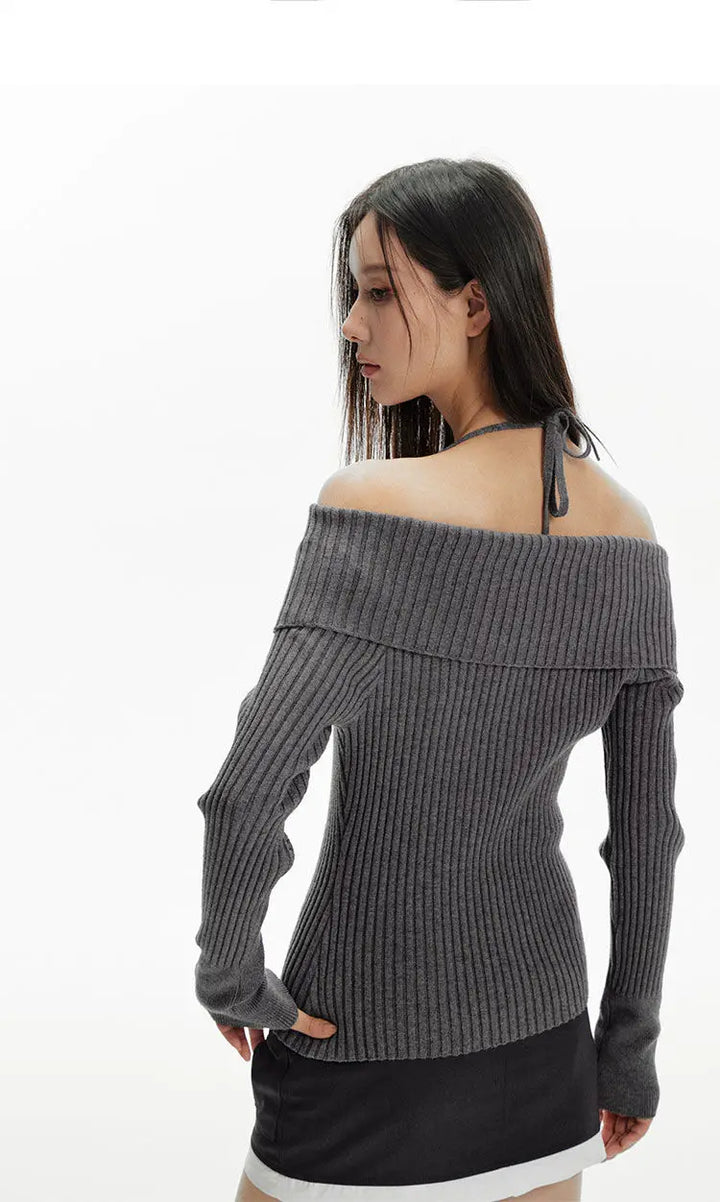 Y2k Off Shoulder Grunge Knit Cardigan Dark Tiger