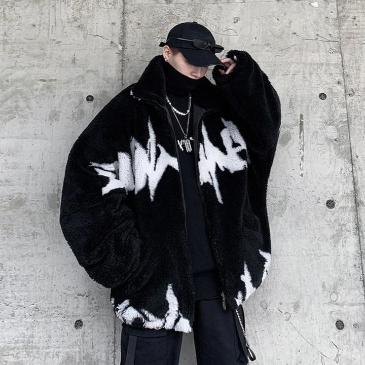 Dark Oversized Fluffy Jacket Dark Tiger