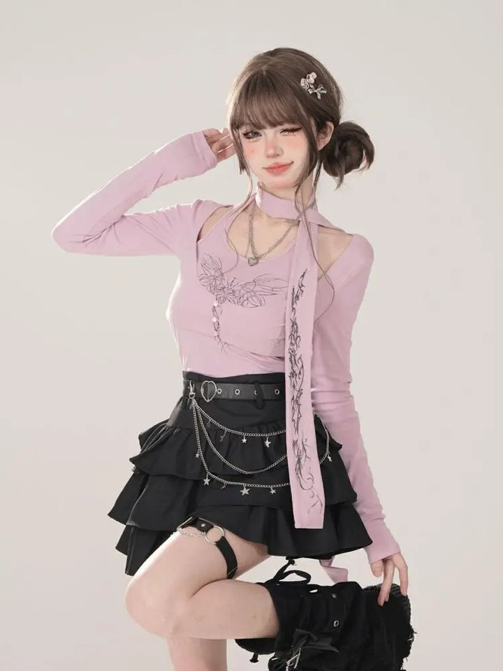 Women Black Gothic A-line Cake Skirt Vintage Y2k Skirt Aesthetic Harajuku Korean Elegant Kawaii Emo Skirts 2000s Trashy Clothes Dark Tiger