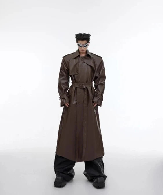 Oversized Eco Leather Trench Coat Dark Tiger