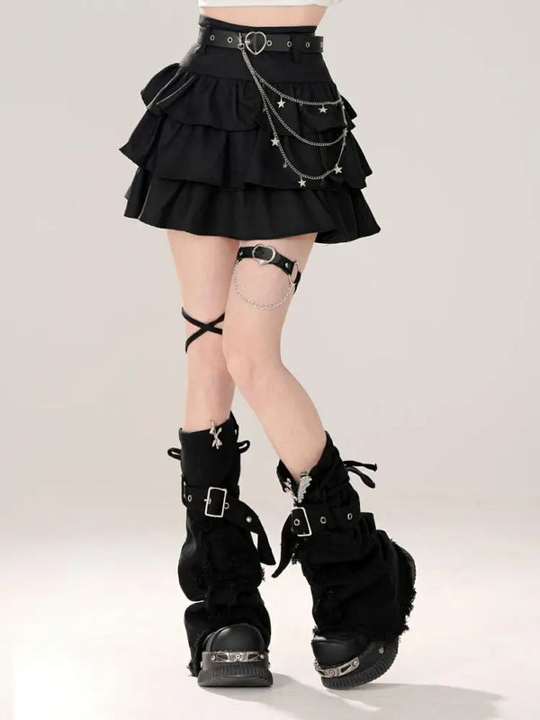 Women Black Gothic A-line Cake Skirt Vintage Y2k Skirt Aesthetic Harajuku Korean Elegant Kawaii Emo Skirts 2000s Trashy Clothes Dark Tiger
