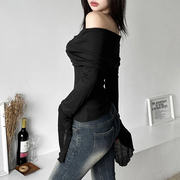 Dark Korean Off-Shoulder Longsleeve Shirt Dark Tiger