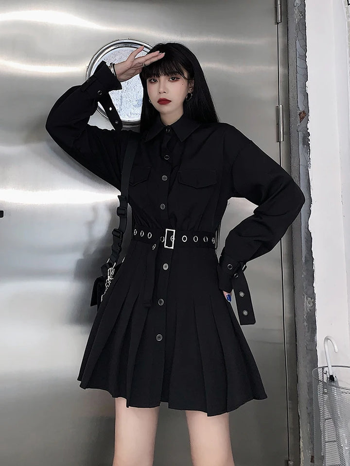 Gothic Pleated Shirt Dress Dark Tiger