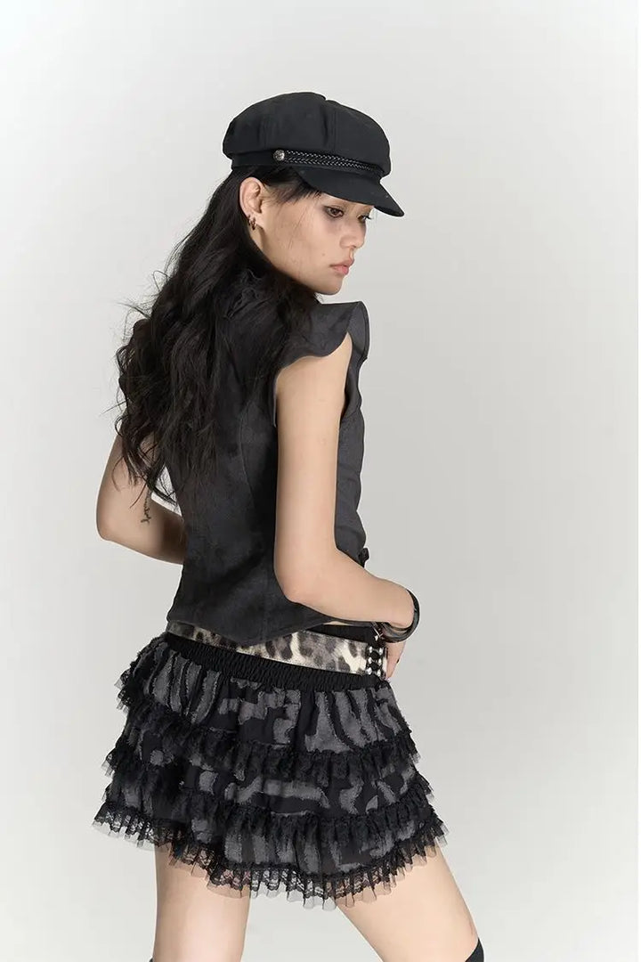 Japanese Flying Sleeve Ruffles Top Dark Tiger