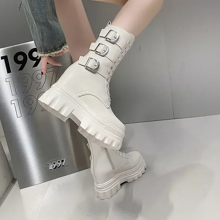 Dark Chunky Motorcycle Boots Dark Tiger