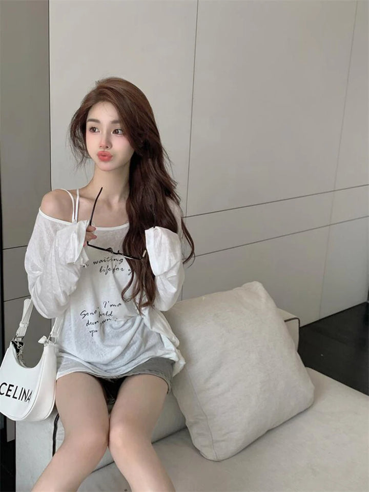 Oversized Off Shoulder Korean See Through Top Dark Tiger