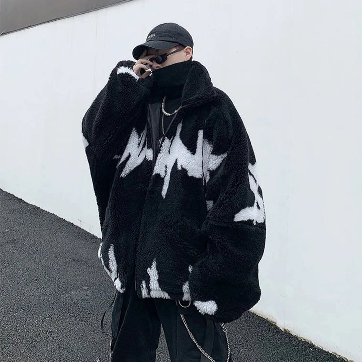 Dark Oversized Fluffy Jacket Dark Tiger