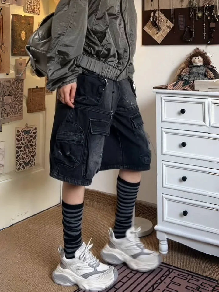 Dark Oversizied Washed Vintage Shorts Dark Tiger
