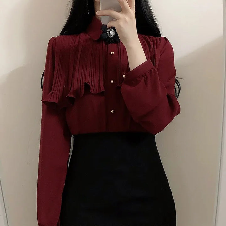 Korean Retro Preppy Blouse Dark Tiger