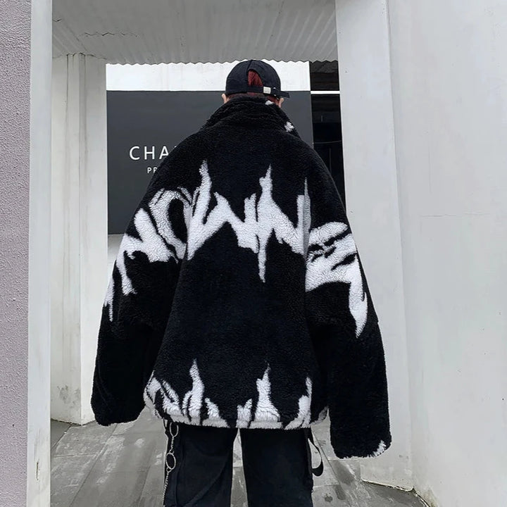 Dark Oversized Fluffy Jacket Dark Tiger