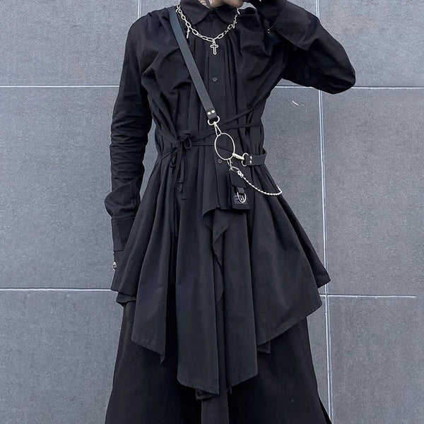 Long Irregular Loose Punk Shirt Dark Tiger