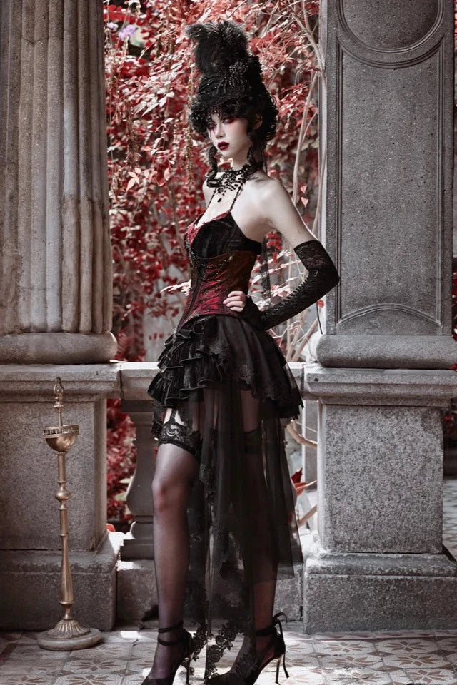 Velvet Gothic Outfit Set - Top, Skirt & Corset Dark Tiger