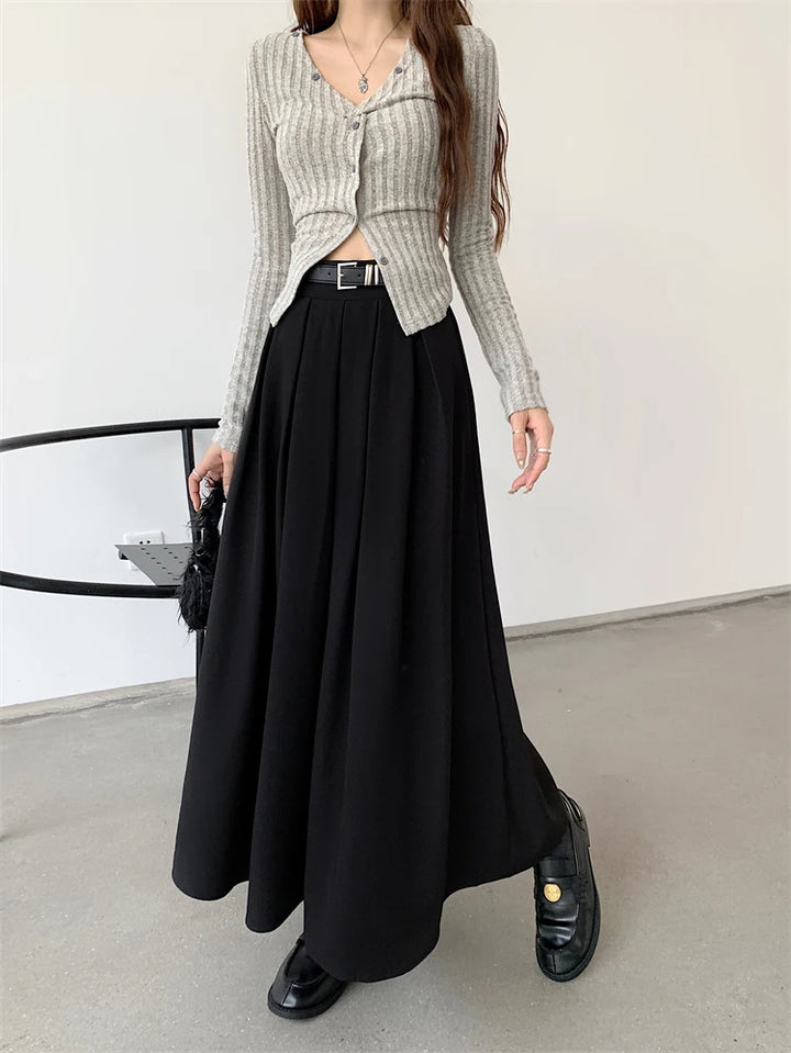 Korean Long Pleated Skirt Dark Tiger