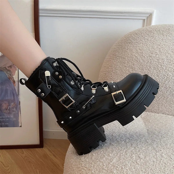 Retro Biker Platform Boots Dark Tiger