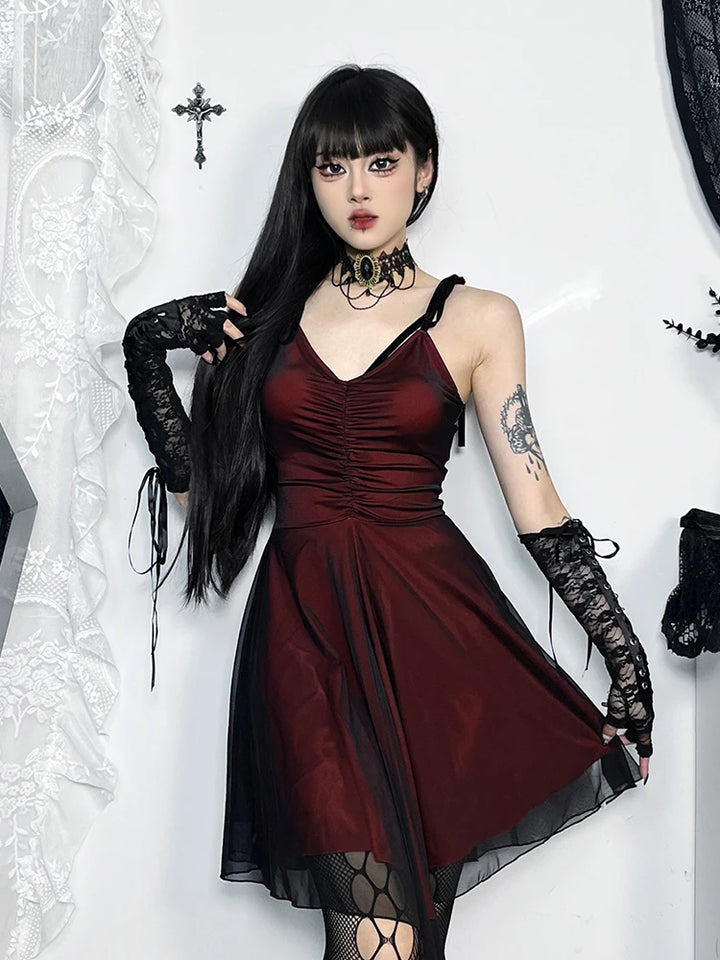 Gothic Elegant Dark Red Dress Dark Tiger