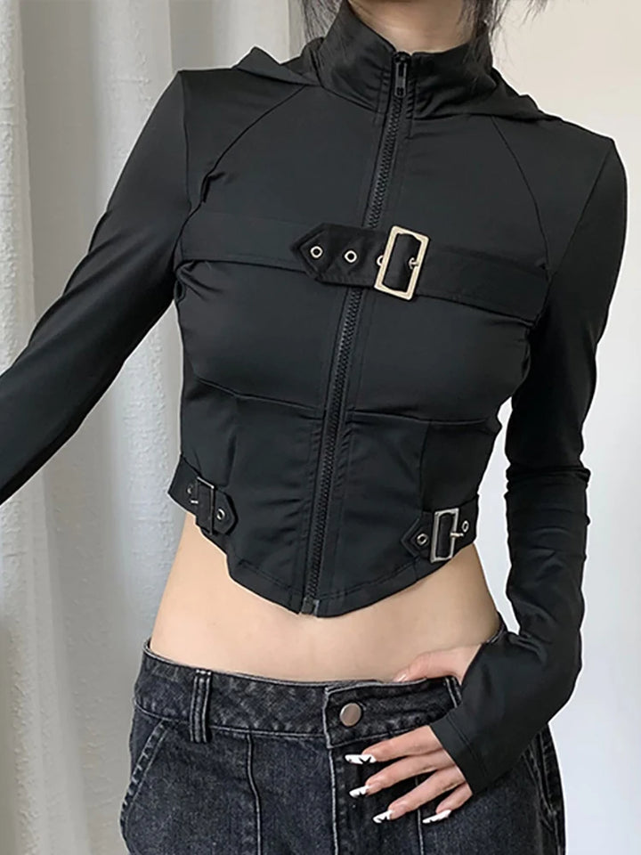 Dark Techwear Hooded Crop Top Dark Tiger