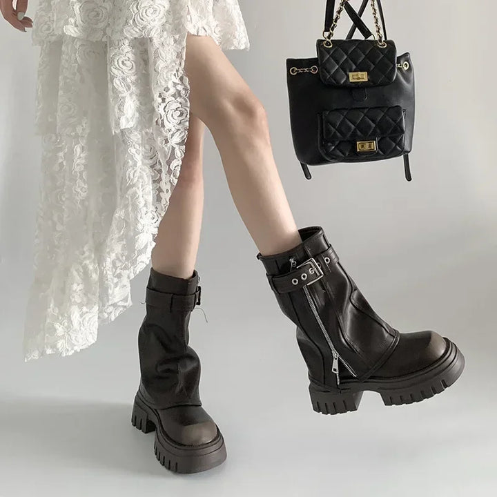 Dark Elegant Biker Boots Dark Tiger