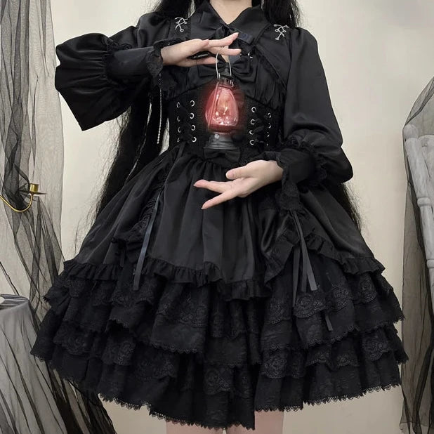 Gothic Lolita Slim Lace Dress Dark Tiger