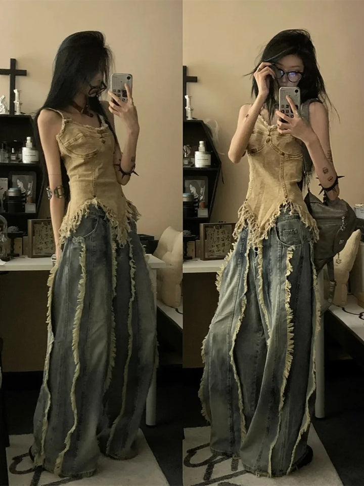 Vintage Washed Denim Top Dark Tiger