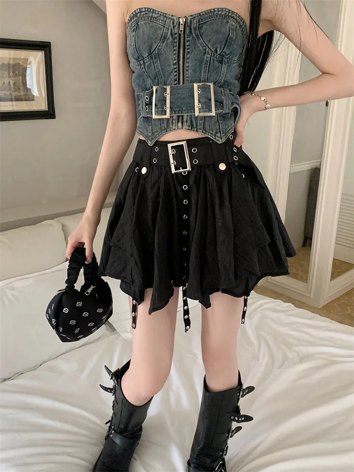 Harajuku Pleated Mini Skirt Dark Tiger