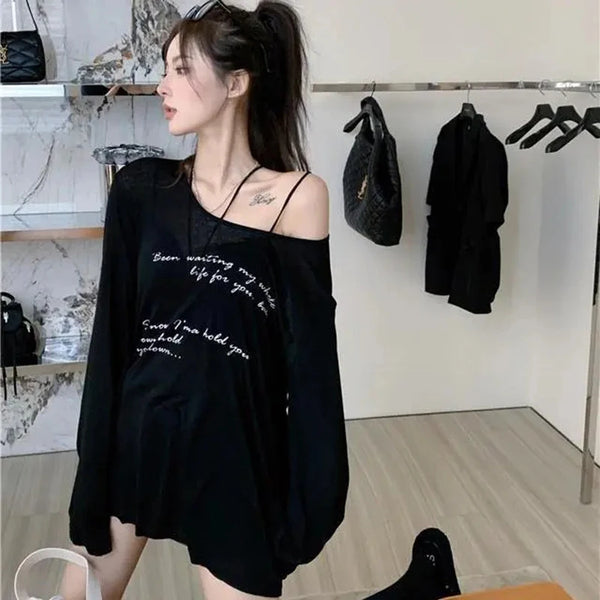 Oversized Off Shoulder Korean See Through Top Dark Tiger