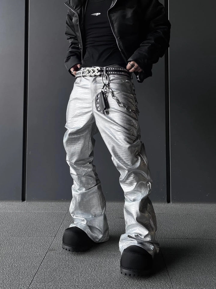 Black Crocodile Print Pants Dark Tiger