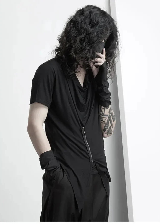 Long Slim Short-sleeve Zipper T-Shirt Dark Tiger