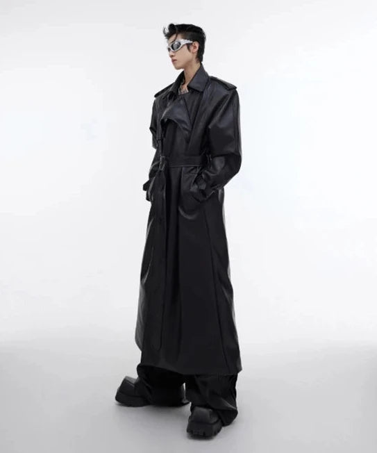 Oversized Eco Leather Trench Coat Dark Tiger