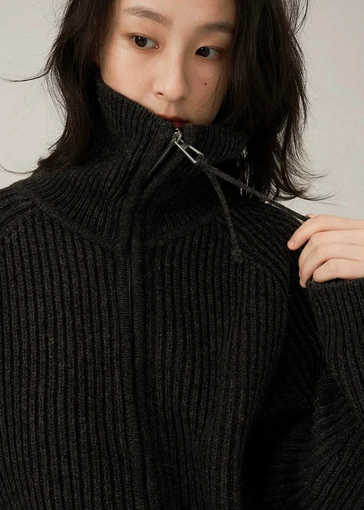 European Cashmere Zipper Sweater Dark Tiger