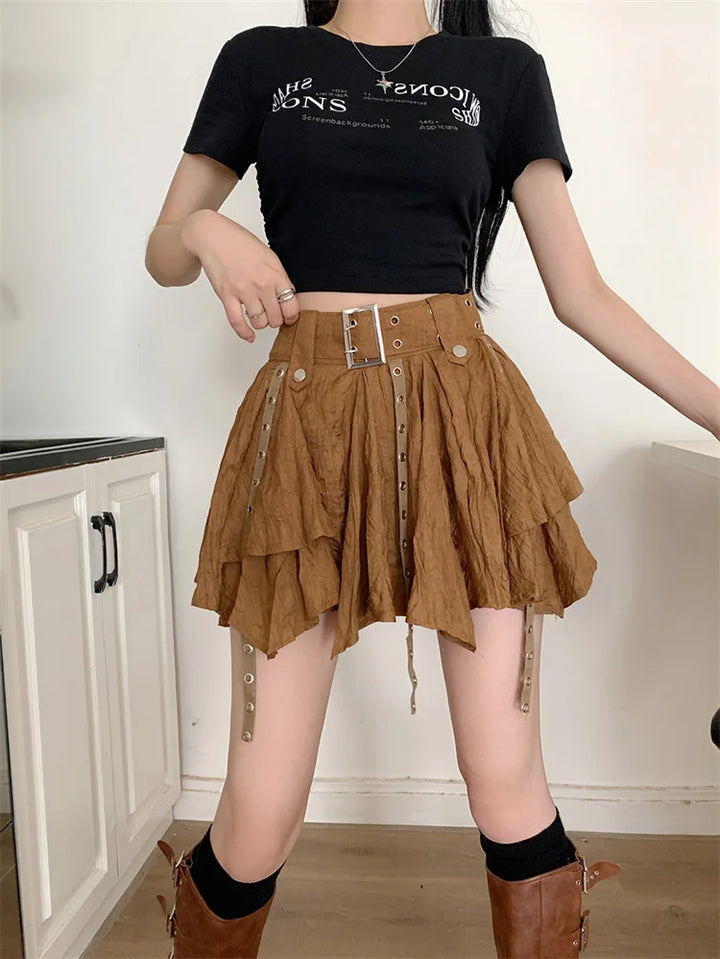 Harajuku Pleated Mini Skirt Dark Tiger