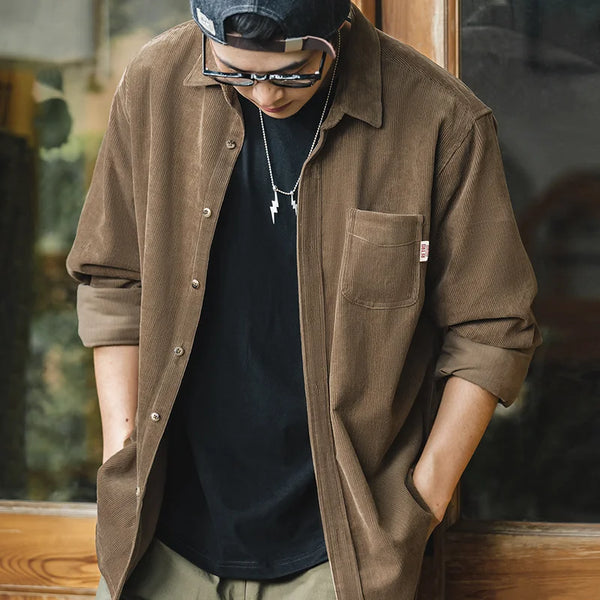 Retro Casual Corduroy Shirt Dark Tiger