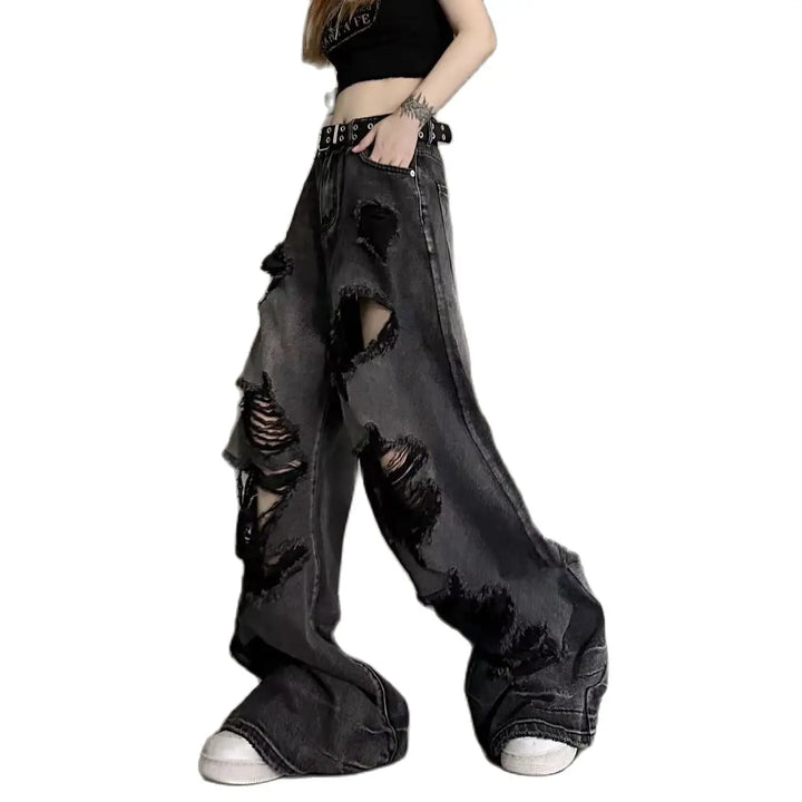 Y2K Loose Ripped Jeans Dark Tiger