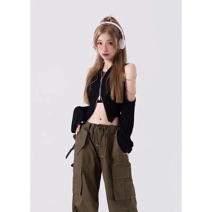Y2K Harajuku Zip Top Dark Tiger