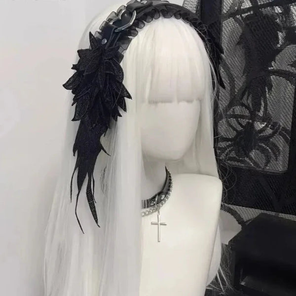 Lolita Kawaii Angel Wing Lace Headband Dark Tiger