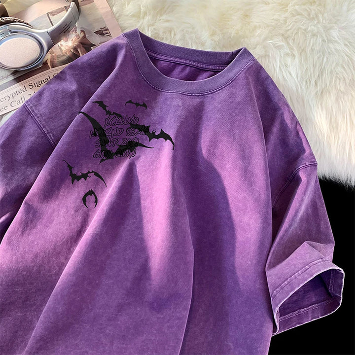 Loose Washed Bat Style T-Shirt Dark Tiger