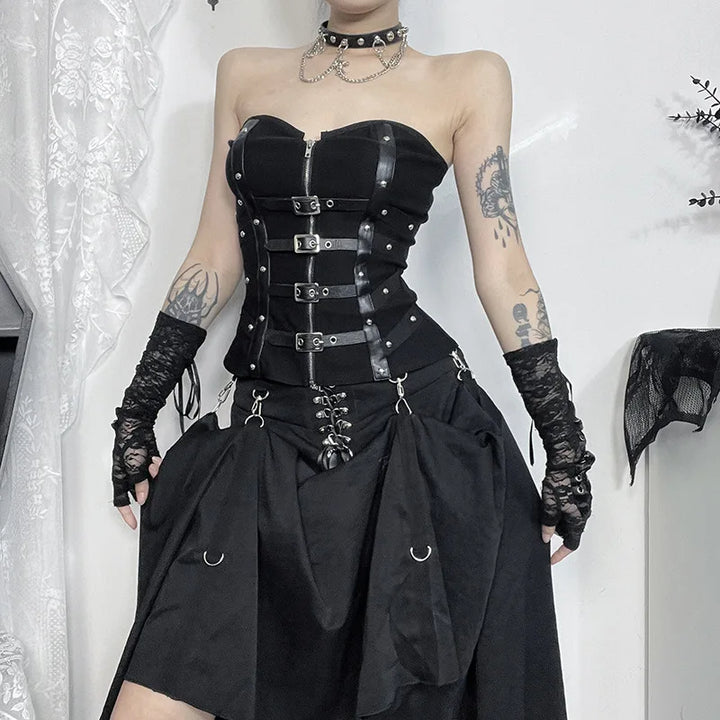 Mall Goth Corset Top Dark Tiger