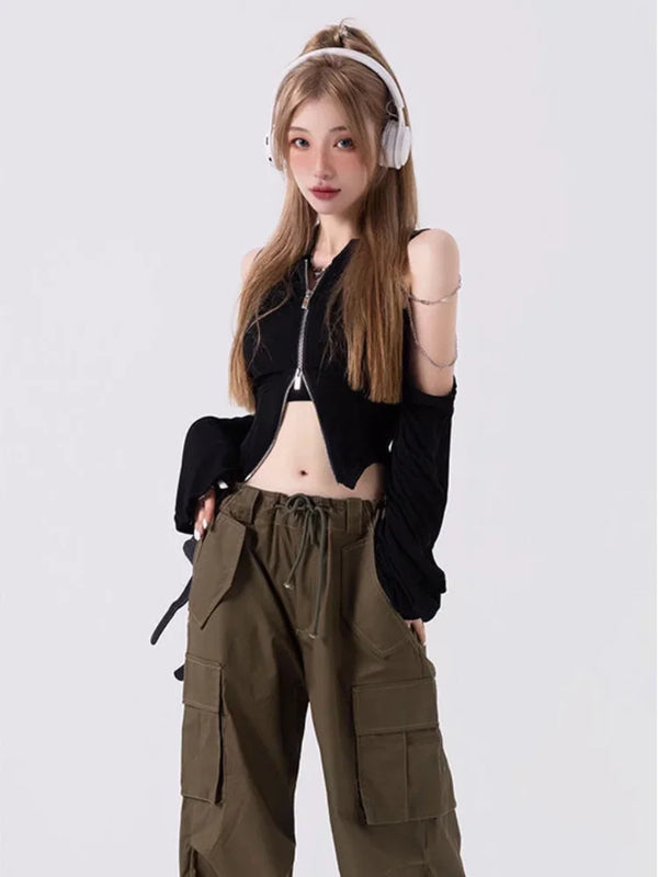 Y2K Harajuku Zip Top Dark Tiger