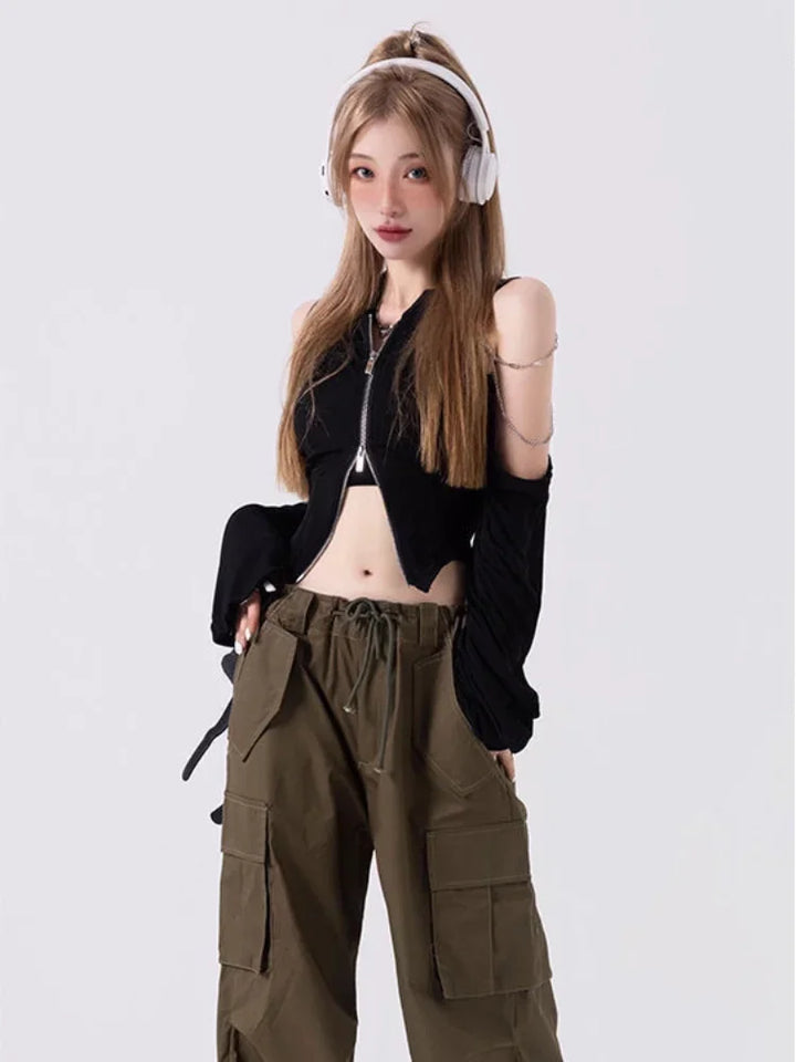 Y2K Harajuku Zip Top Dark Tiger