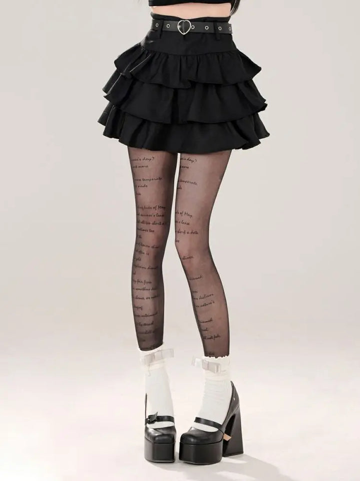 Women Black Gothic A-line Cake Skirt Vintage Y2k Skirt Aesthetic Harajuku Korean Elegant Kawaii Emo Skirts 2000s Trashy Clothes Dark Tiger
