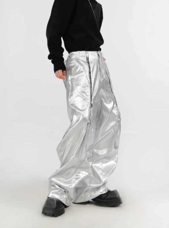 Cyberpunk SIlver Loose Pants Dark Tiger