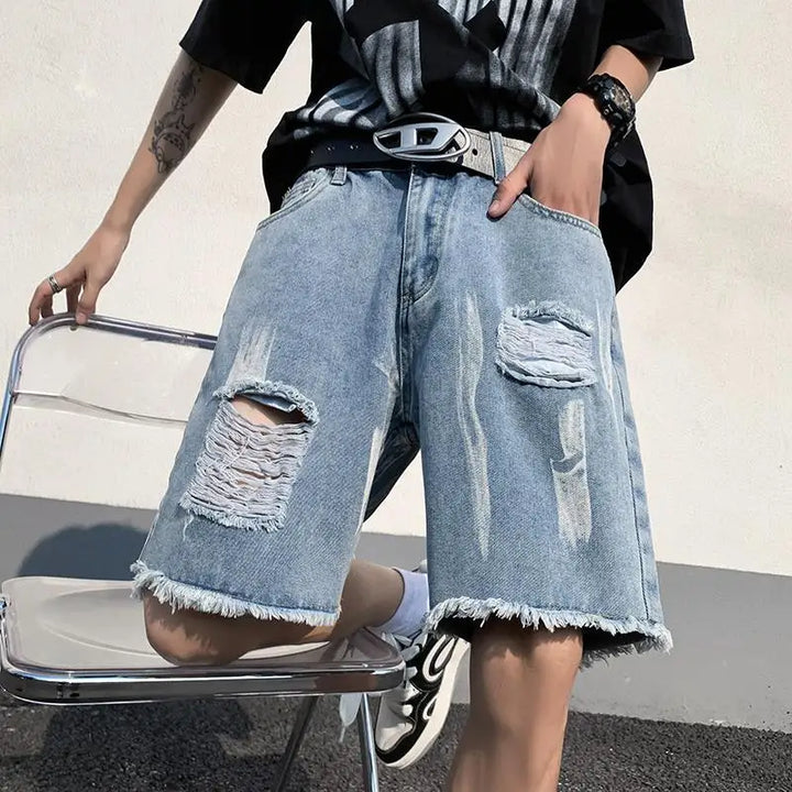 Dark Grunge Ripped Shorts Dark Tiger
